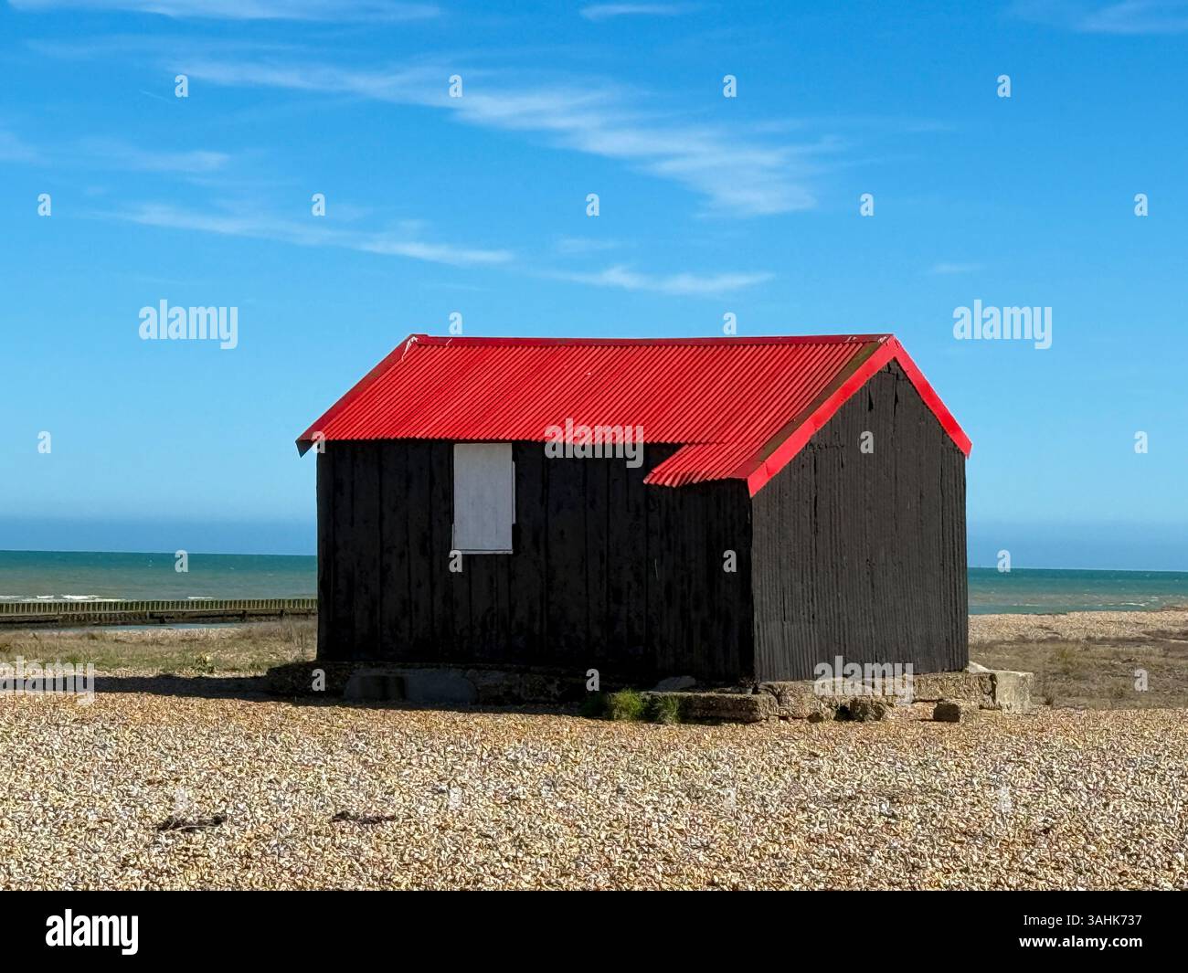 Red Hut, Camber Sands, Rye Harbour, Rye, East Sussex, England, UK. - Smartphone Captured Stock Image