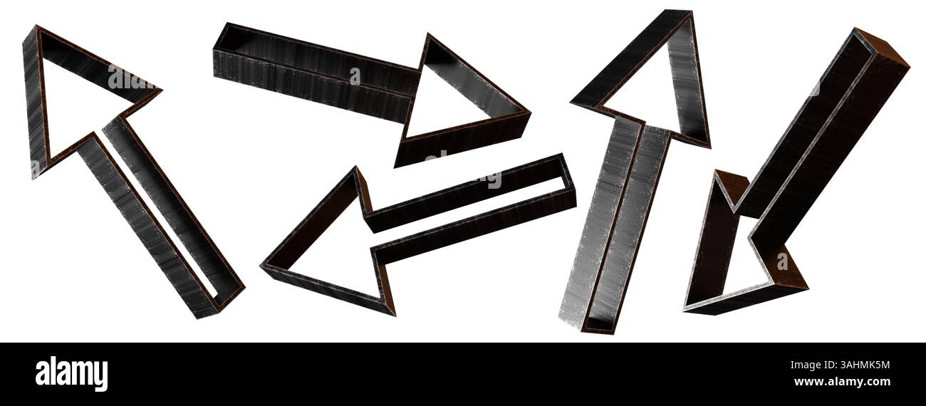Arrows Rendered Set of black metallic arrows rendered in 3D, isolated on a white ...