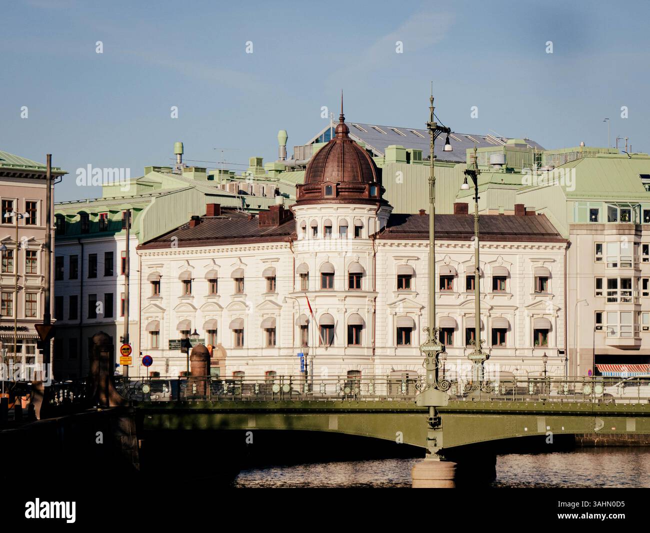 A beautiful old building in the heart of Gothenburg is illuminated by ...
