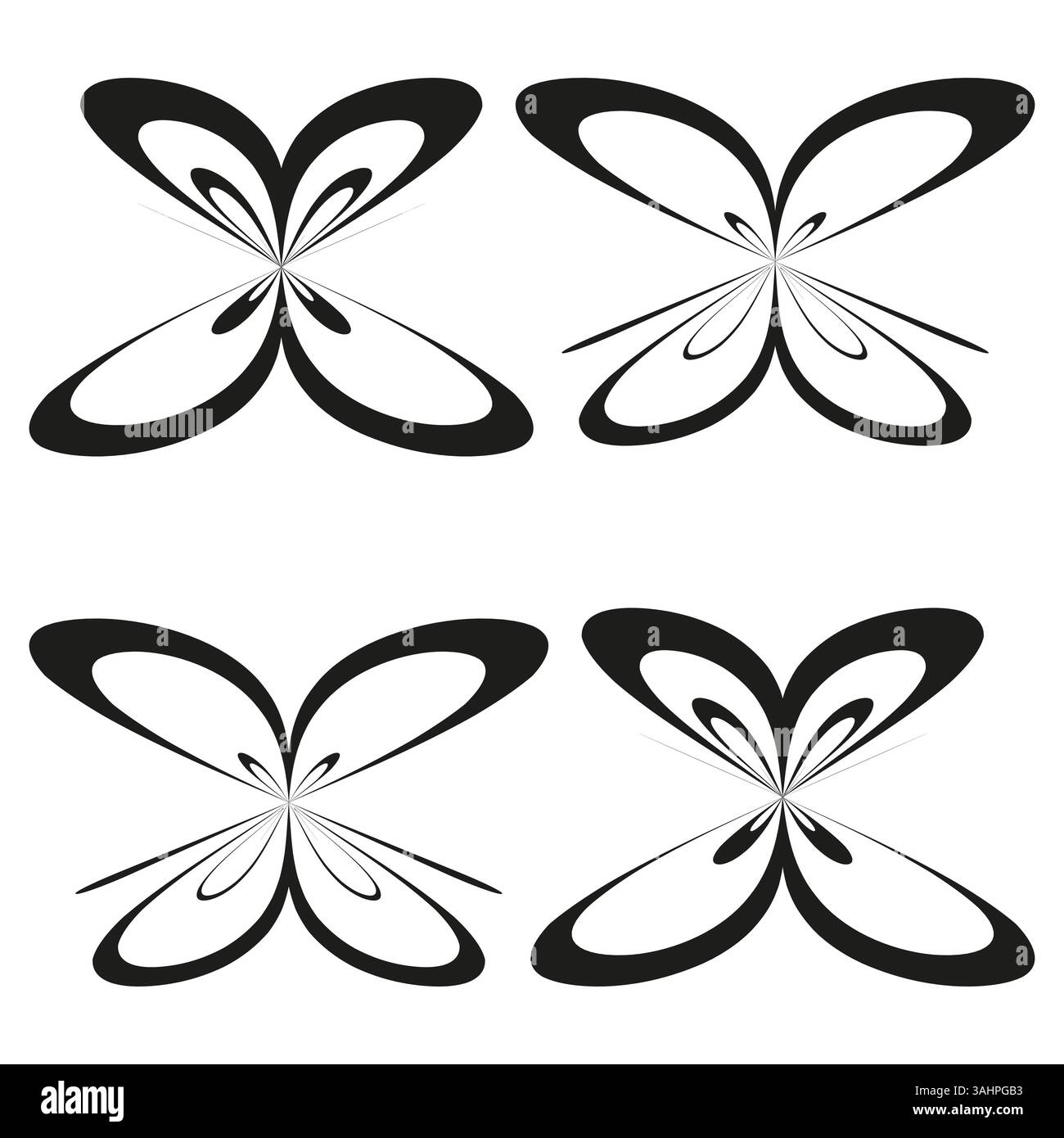 Butterfly shape set. Abstract wing figure. Black curved vector ...