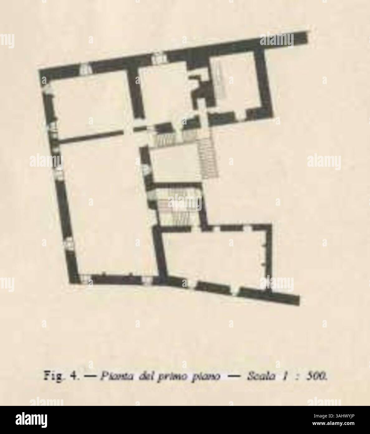 The first-floor plan of Castello di Montalto, presented at a scale of 1 ...