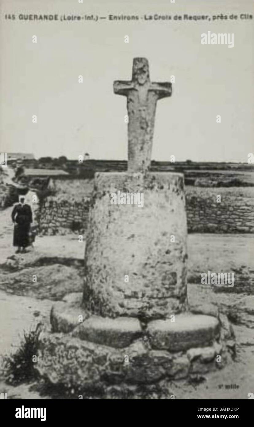 A circa 1900 vintage postcard showing the Croix du Requer in Clis, a ...