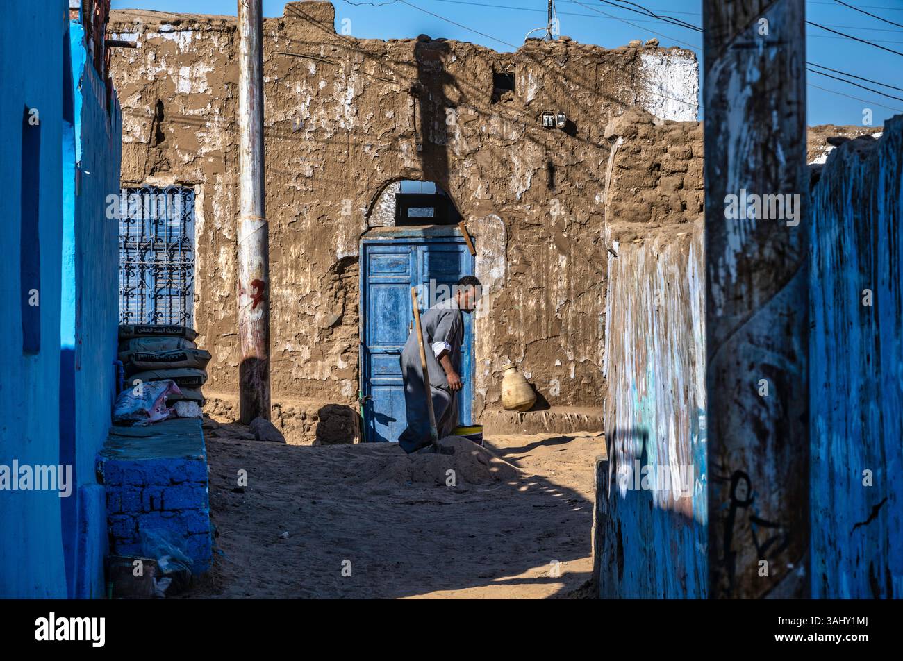 Scene in the streets of the Nubian Village of Gharb Suhayl, Aswan, Egypt. February 2023 Stock Photo
