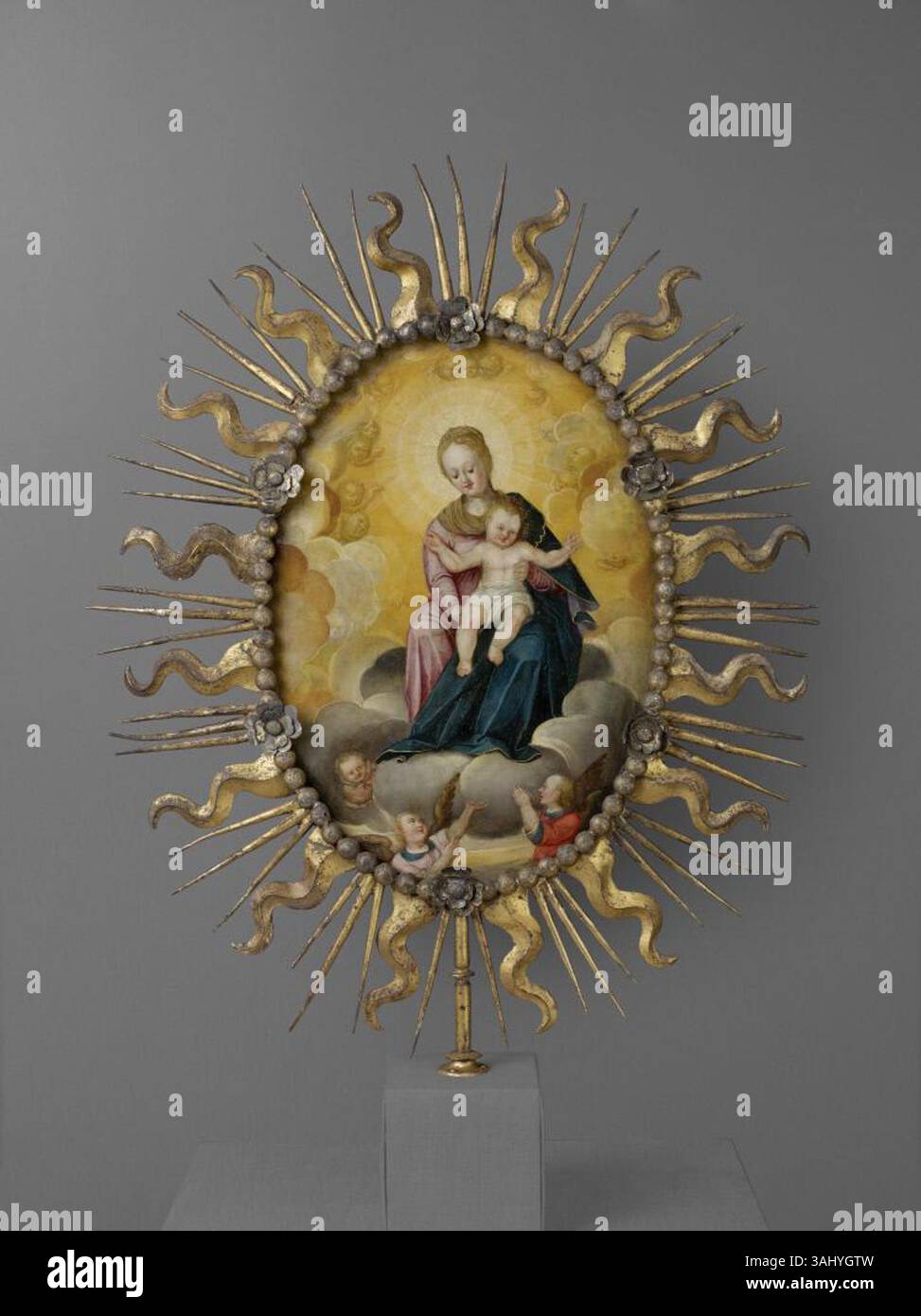 This 17th-century processional painting on a shield depicts The ...