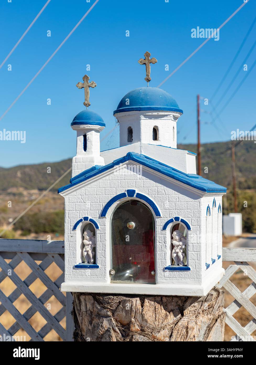 A picture of a Kandylakia, the small orthodox church shrines put in Greek roadsides. Stock Photo