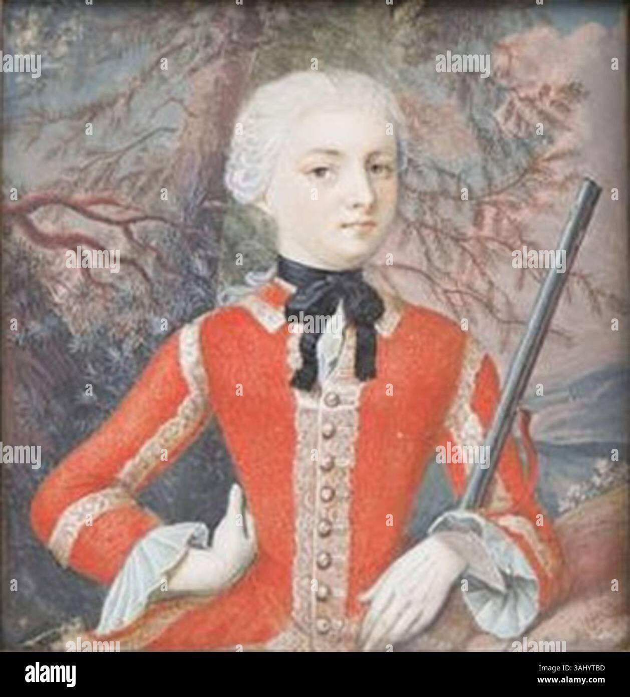 This gouache on paper, attributed to the French School, depicts Marie-Josèphe de Savoie, wife of Louis XVIII of France. Created in the 18th century, the portrait captures the noblewoman's elegance. Stock Photo