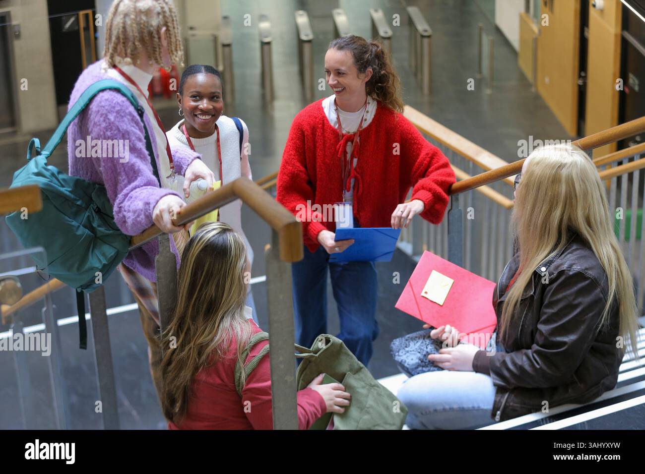 Disabled students talking at university Stock Photo