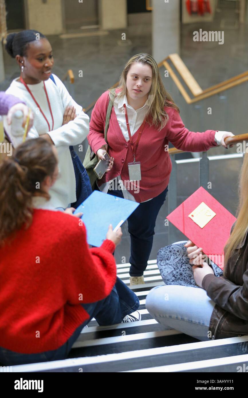 Disabled students talking at university Stock Photo