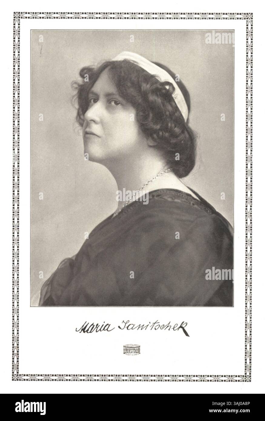 A portrait of Maria Janitschek, a significant figure from the early 20th century. The image, captured in 1910, showcases her distinctive features and the era's artistic style. Stock Photo