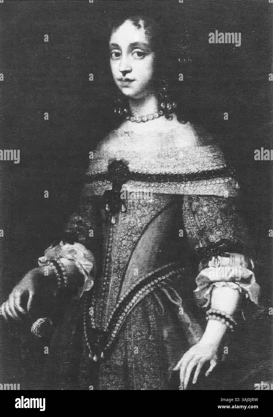 Benedetto Gennari’s 'Portrait of Laura Martinozzi d’Este' depicts the Duchess of Modena, wife of Alfonso IV d’Este. The 17th-century oil painting showcases the aristocracy of Italy during the Baroque period. Stock Photo