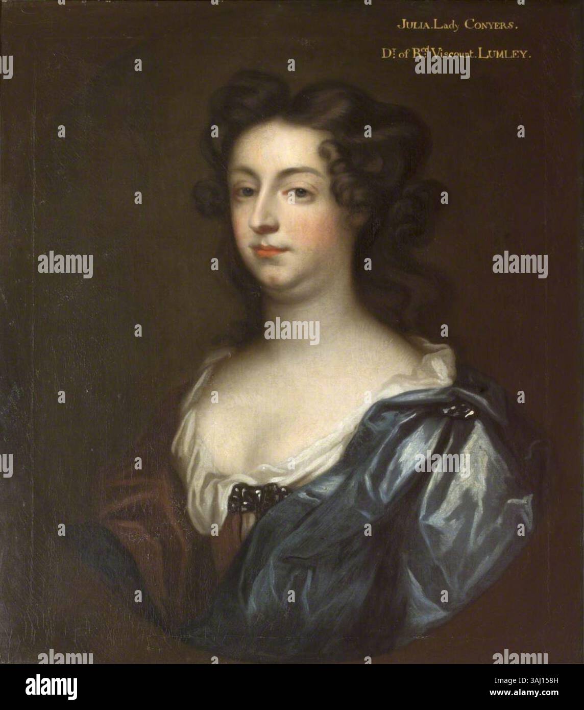 This portrait, painted between 1680 and 1700 by the British School, depicts Lady Julia Lumley, Lady Conyers, who married in 1666. It is part of the National Trust collection, painted in oil on canvas. Stock Photo