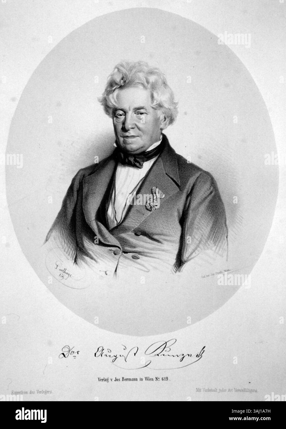 A lithograph by Adolf Dauthage (1859) of August von Kunzek, an Austrian ...
