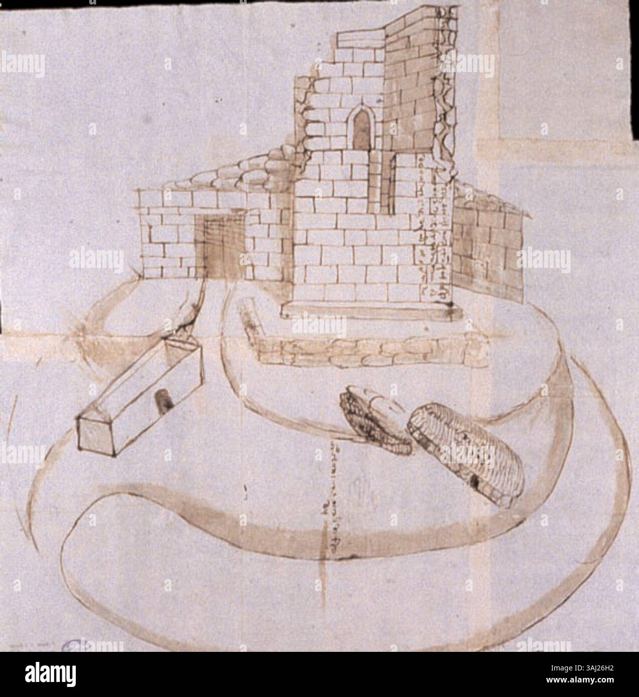 This elevation drawing of the main facade of the Castle of San Paio de ...