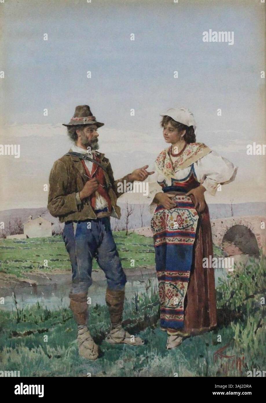 This watercolor painting depicts Albanian peasants, possibly from the ...