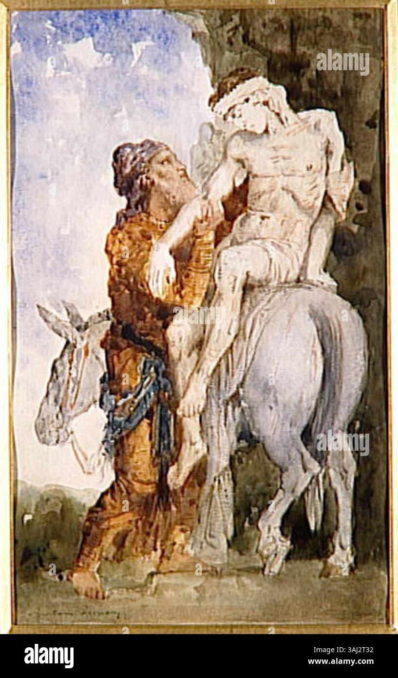 The painting *Le bon Samaritain* depicts the biblical parable of the ...