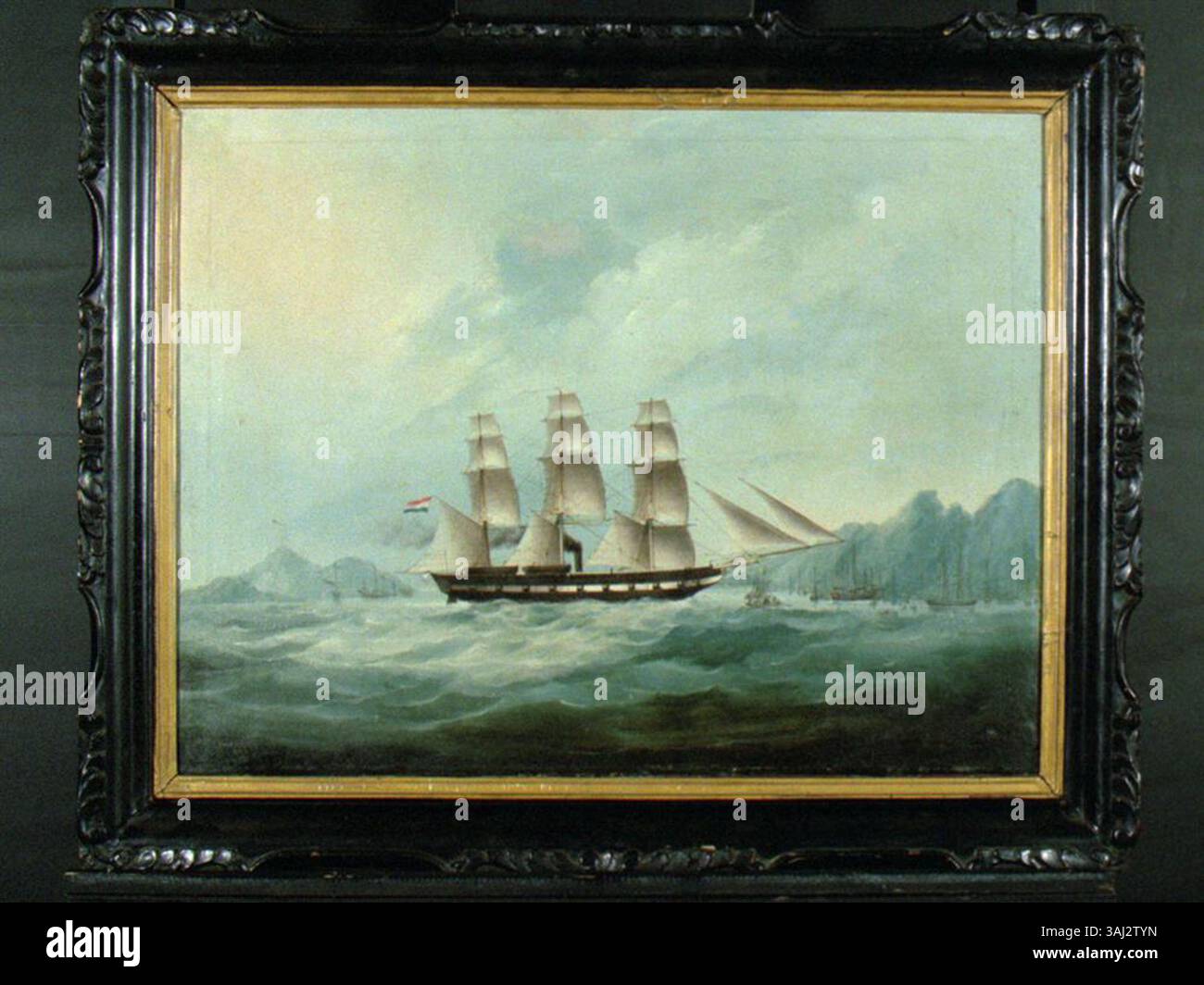 Mid 19th Century Primitive Oil on Canvas of the Steamship Le Francais Mid 19th Century Primitive Oil on Canvas of the Steamship Le Francais