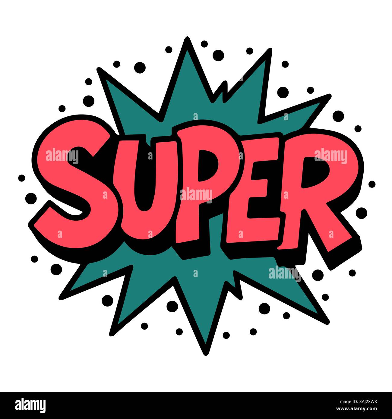 Bold Comic Style SUPER, Text with Pop Art Explosion Background Stock Vector