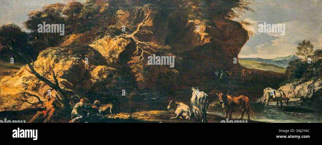This painting, created between circa 1650 and 1700, depicts a river ...