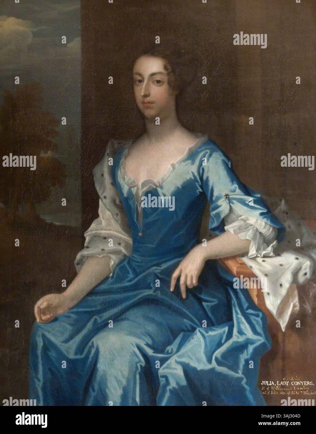 This portrait, attributed to Isaac Seeman, depicts Julia Conyers, Lady Blackett (d.1722), but actually Lady Julia Lumley, Lady Conyers. Painted circa 1720, it is part of the National Trust collection, executed in oil on canvas. Stock Photo
