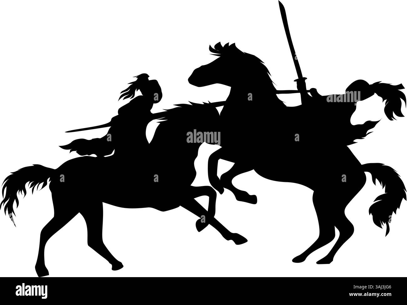 Silhouette of a warrior fighting on horseback. Icon of a medieval ...
