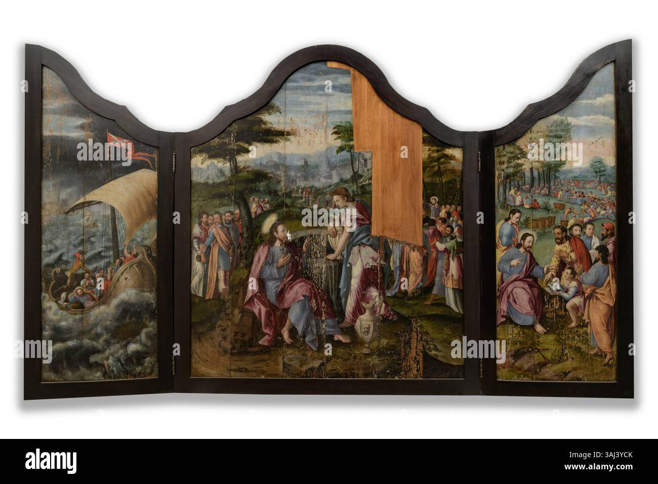 This triptych, painted between 1501 and 1600, illustrates various ...