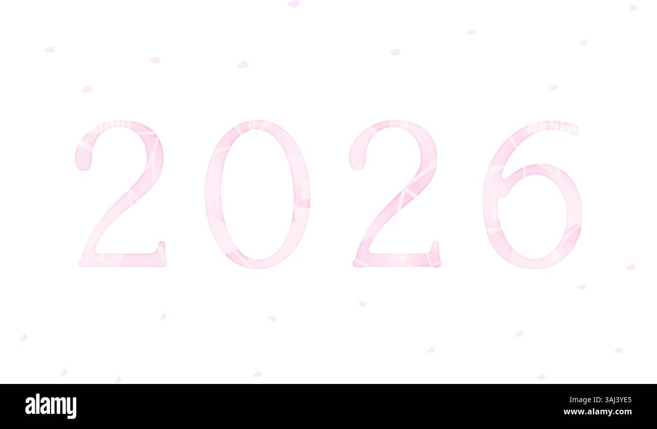 Lettering 2026 and cherry blossom snowstorm, Vector Illustration Stock ...