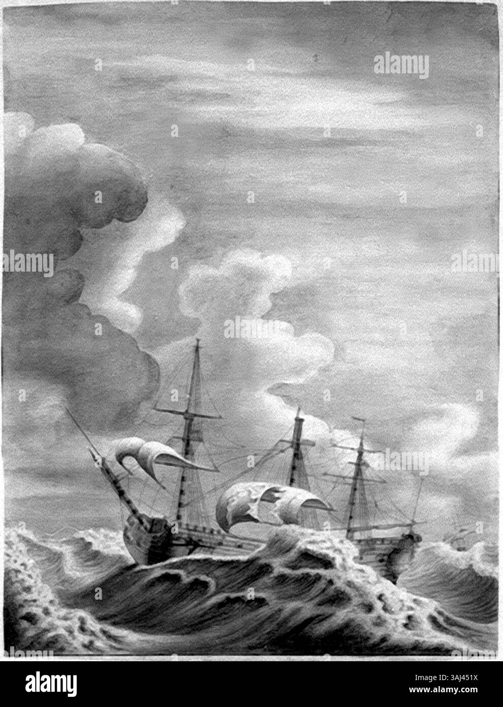 This circa 1750 pen and wash drawing depicts the English ship Liverpool ...