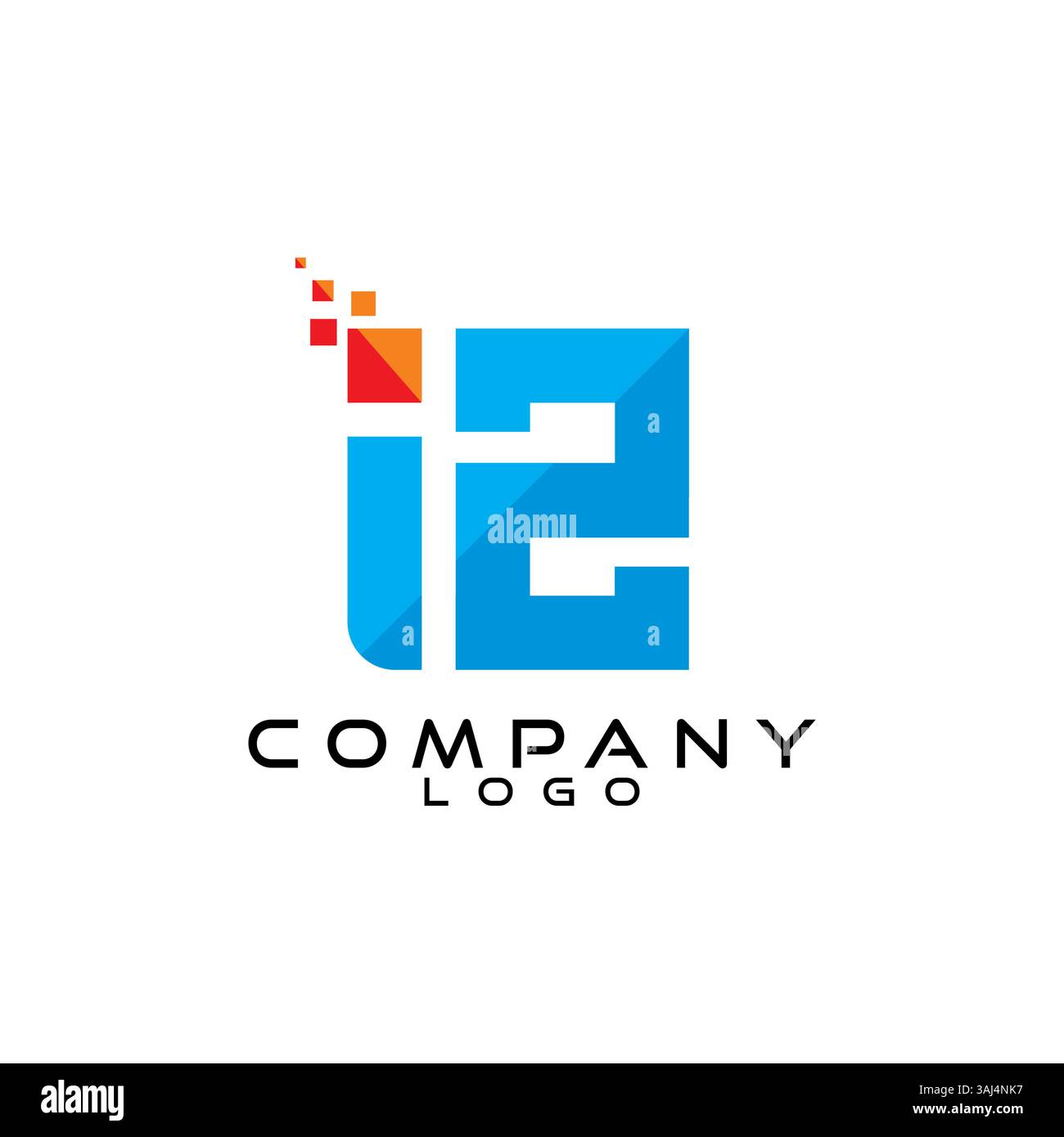 IZ, ZI, I2, 2I letter tech, ict, it logo design vector Stock Vector
