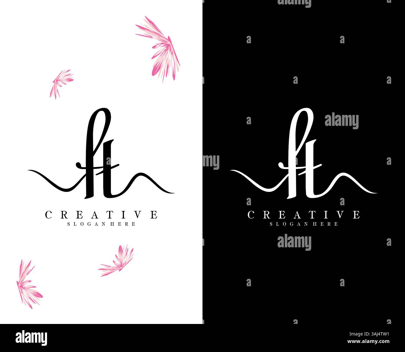 creative script letter FT, TF logo design vector Stock Vector