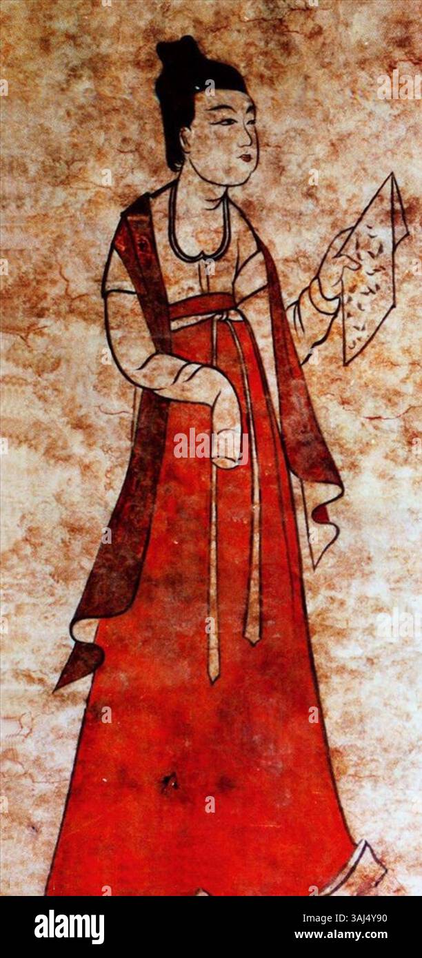 A 6th-century Chinese painting from the Ashina Tomb, depicting a lady ...