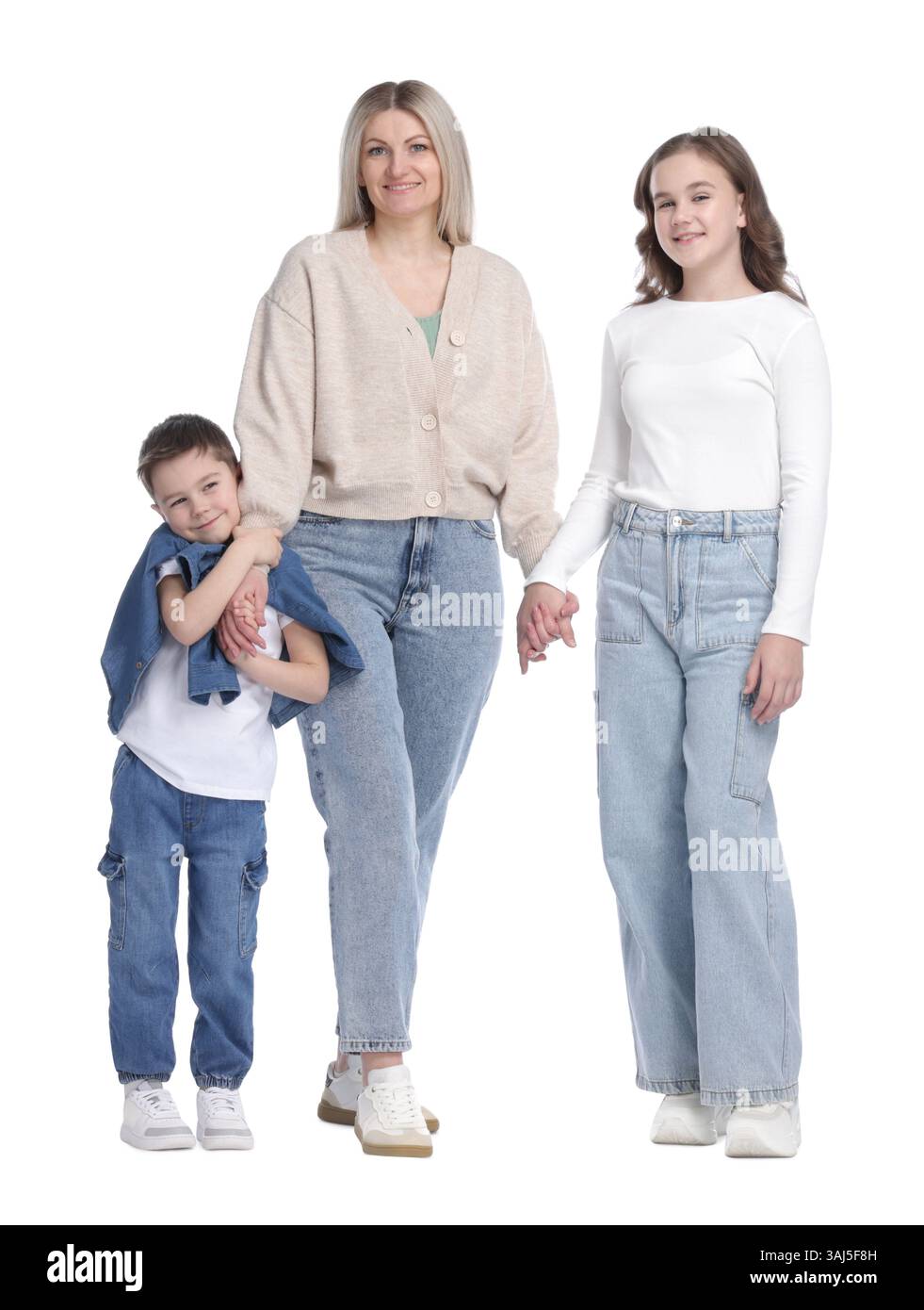 Portrait of mother with her kids on white background Stock Photo - Alamy