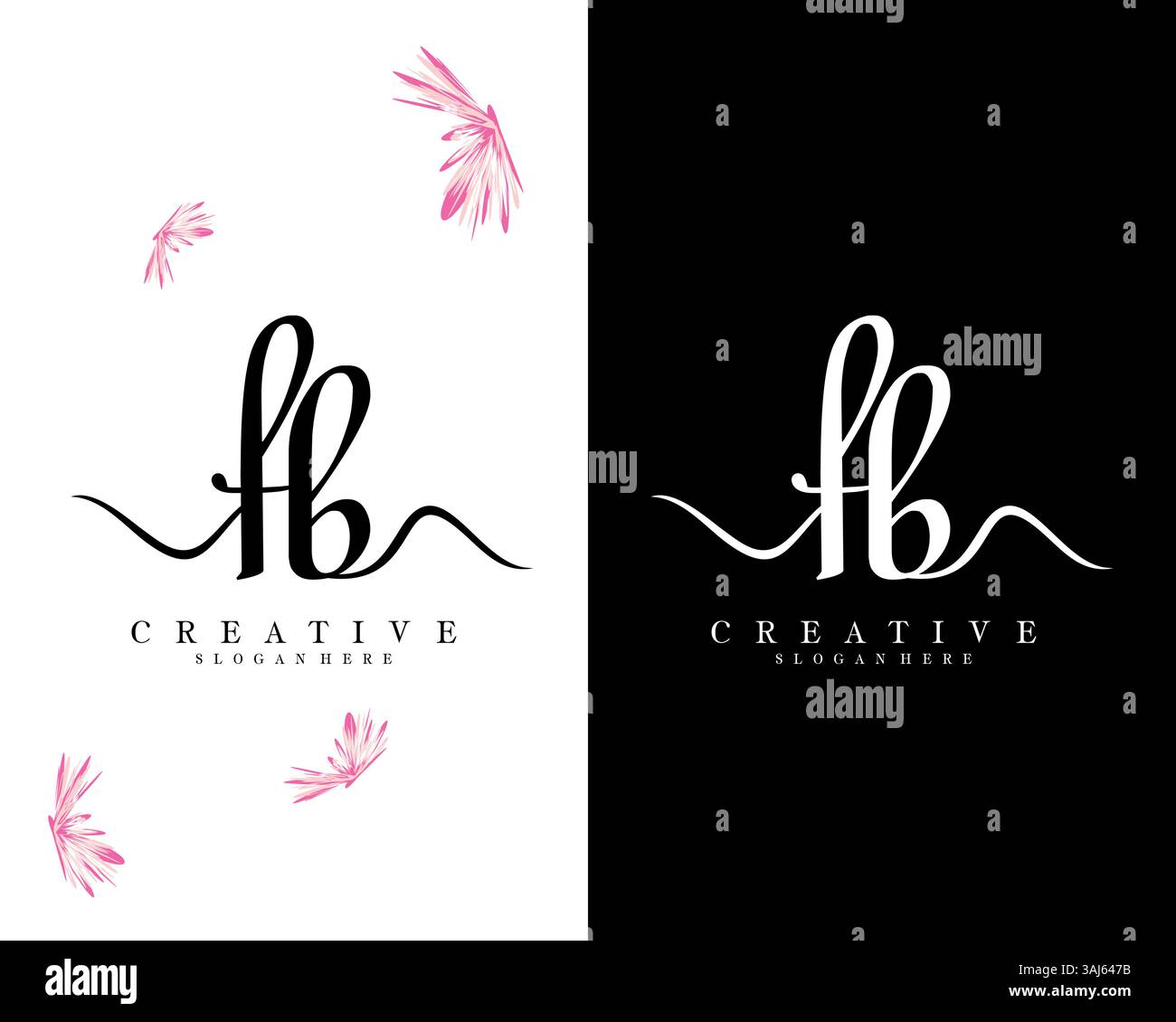 creative script letter FB, BF logo design vector Stock Vector