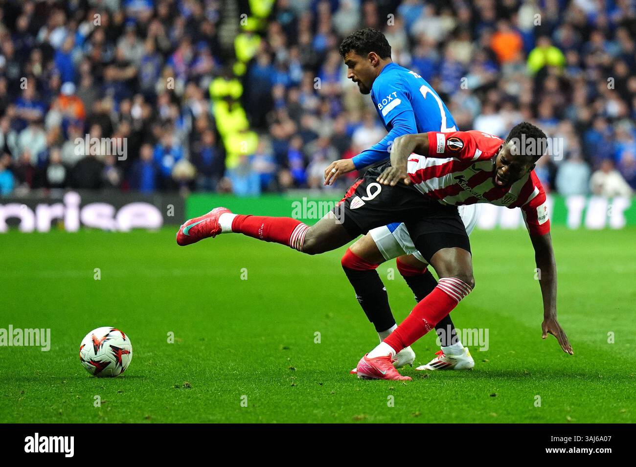 Rangers' Jefte and Athletic Bilbao's Inaki Williams (right) battle for
