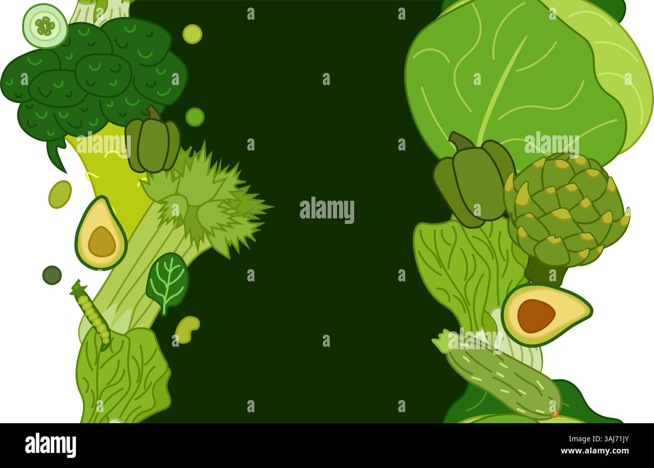 Green vegetables seamless vertical border frame card. Vector flat ...