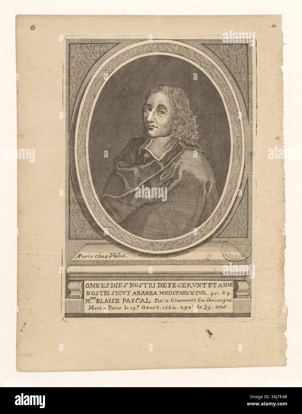 This intaglio print from the Boyer collection portrays Blaise Pascal, a ...