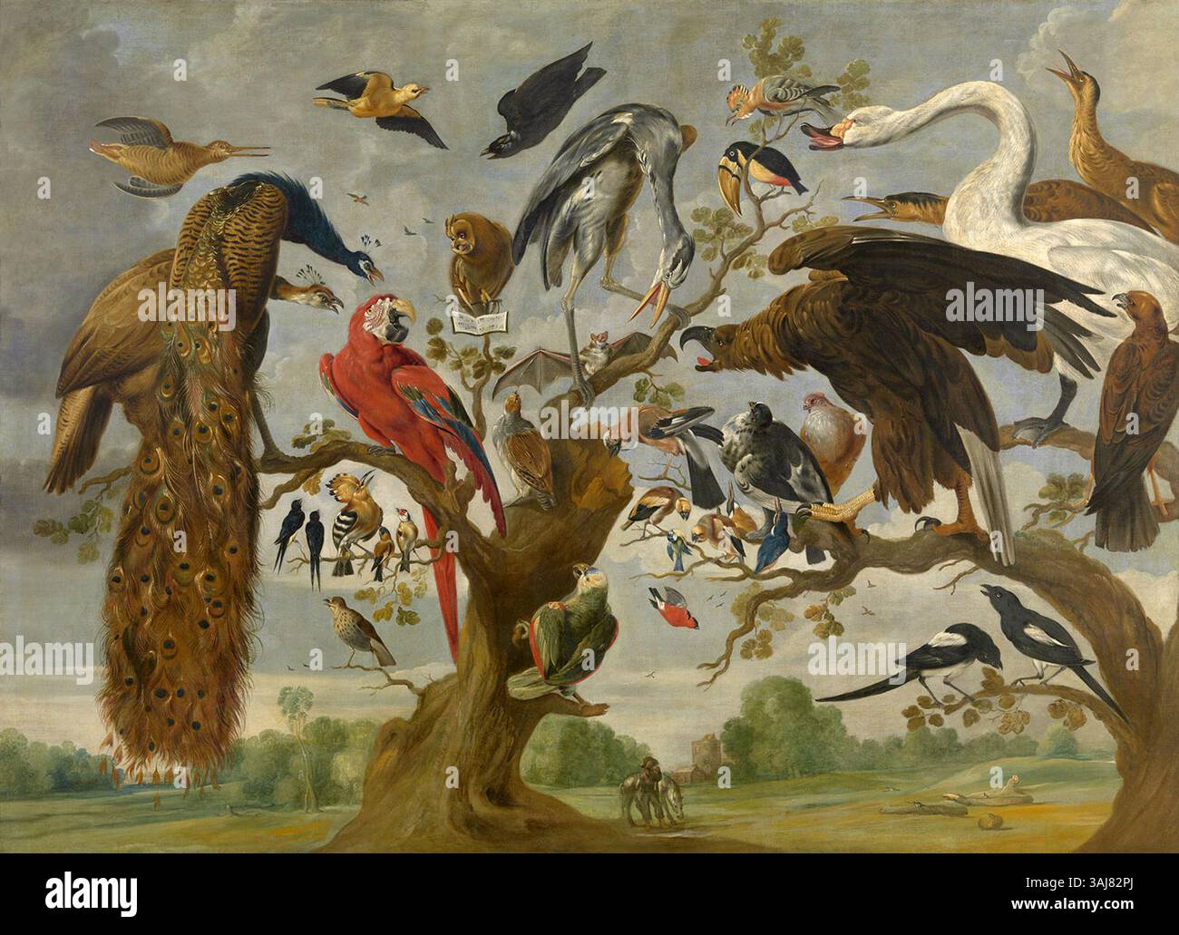 Attributed to Paul de Vos, this circa 1650-1678 painting 'Vogelconcert ...