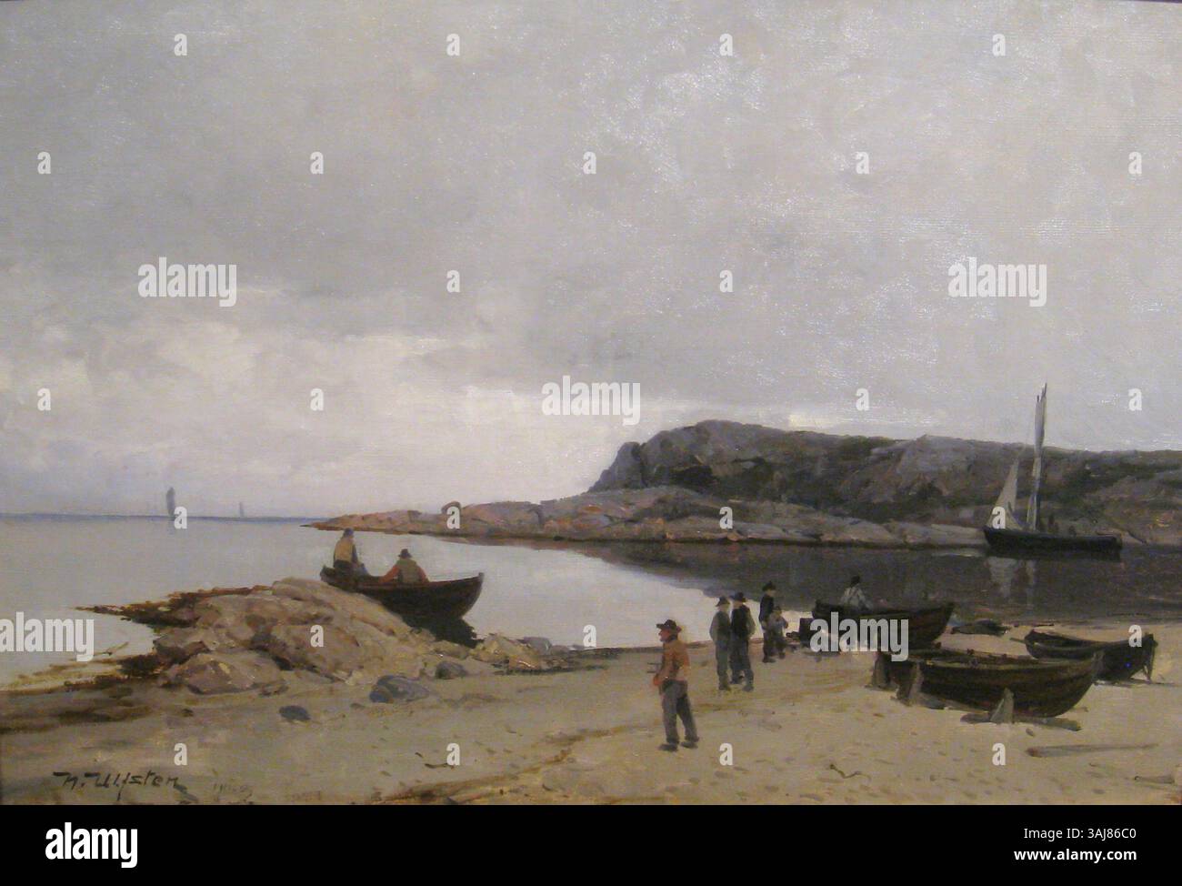 This 1883 oil painting by Nikolai Ulfsten, titled 'Strandparti ved ...
