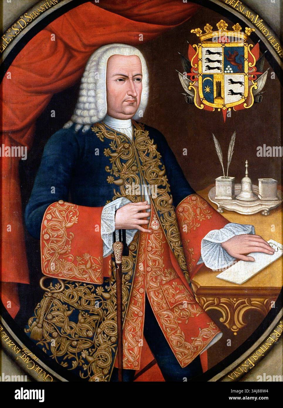 This 18th-century portrait by Joaquín Gutiérrez shows Sebastián de Eslava, a viceroy in the Spanish Empire, reflecting the political and military importance of his role. Stock Photo