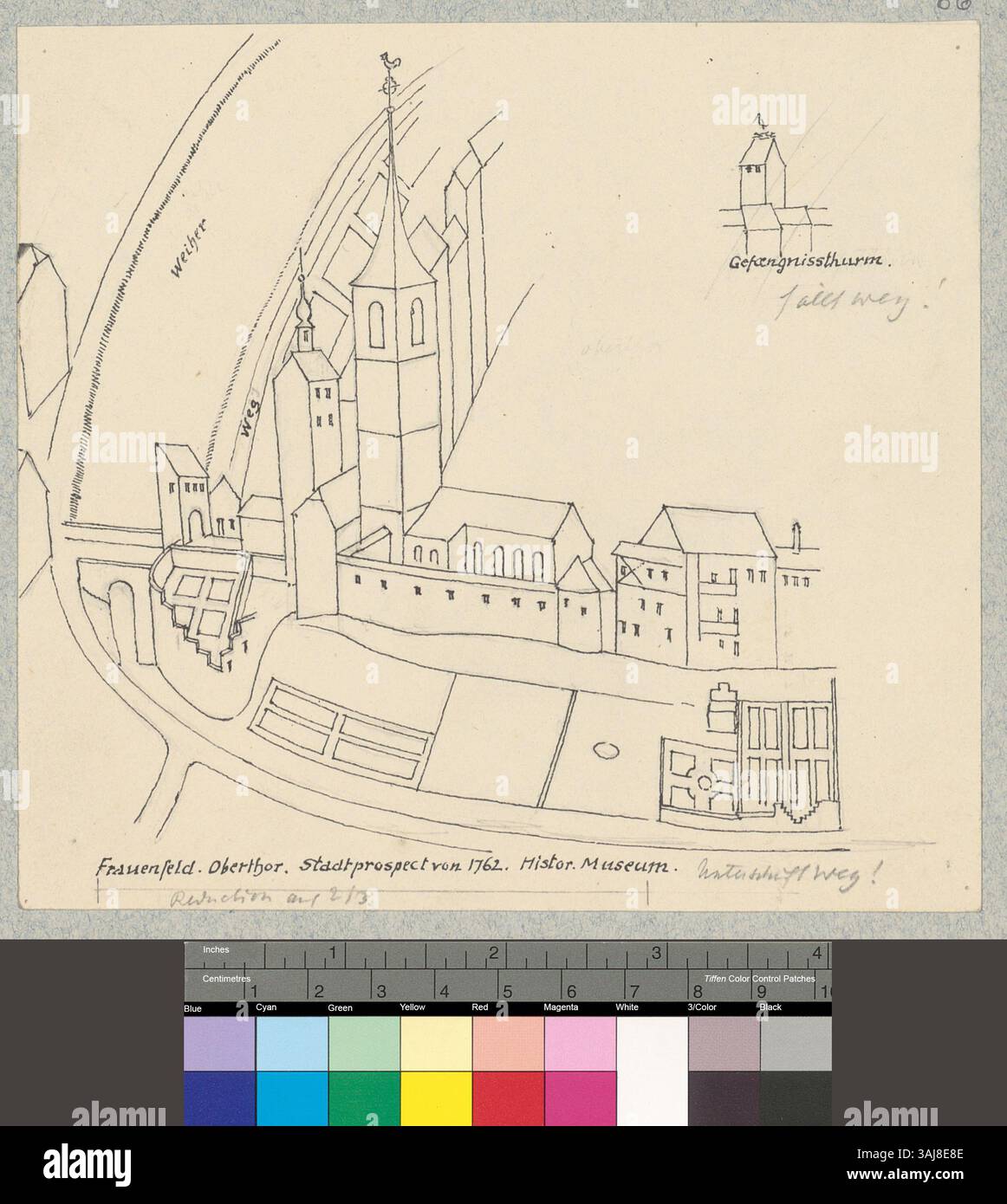 This historical city prospect by Johann Rudolf Rahn from 1762 depicts ...
