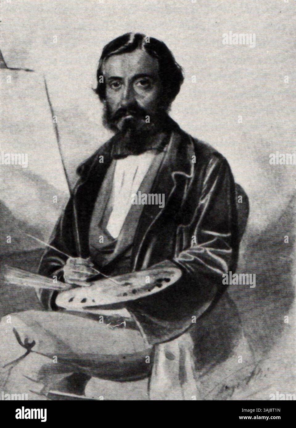 A portrait of Gheorghe Tattarescu, created by August Strixner, in ...