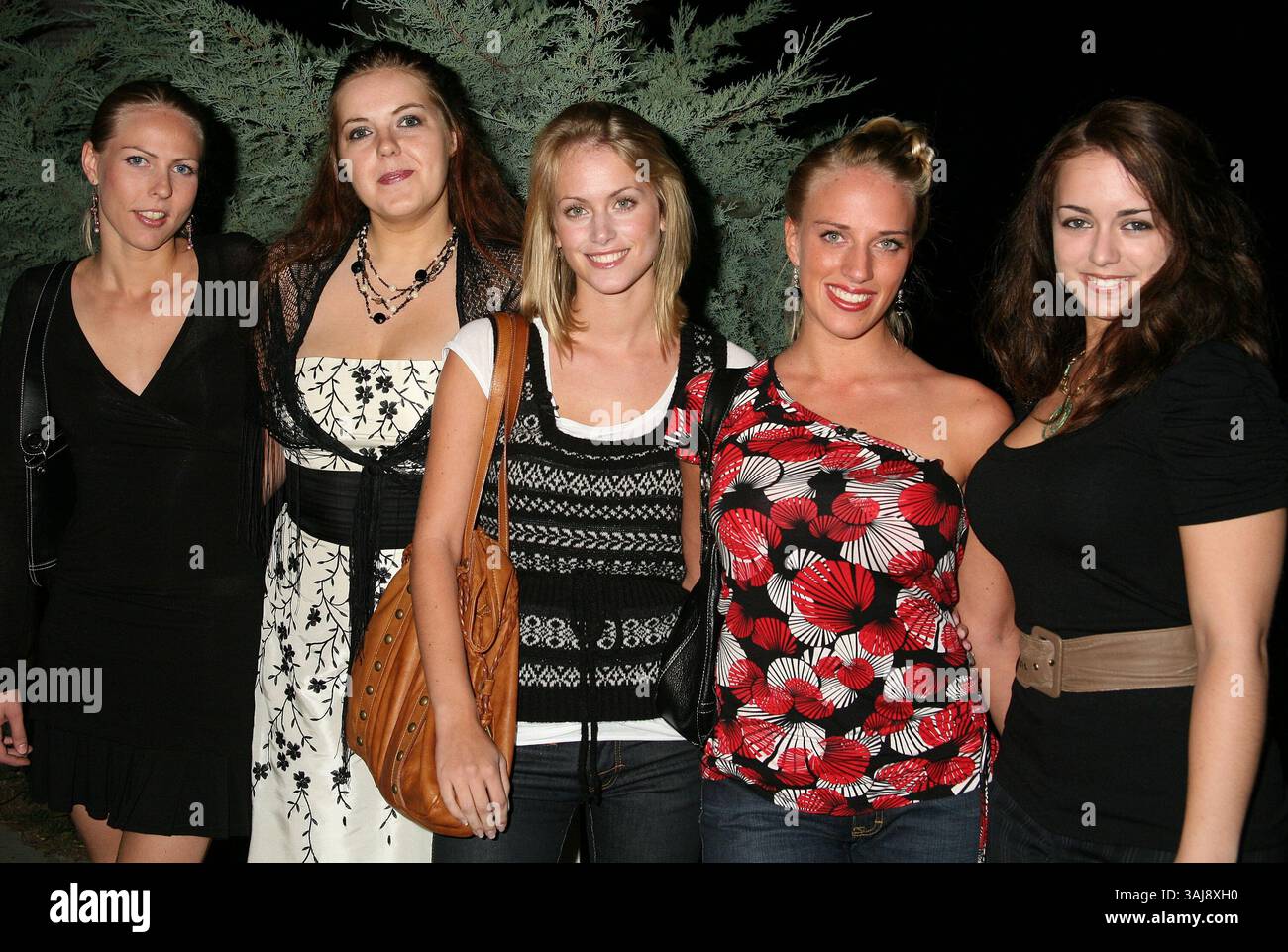 September 14, 2006 - Hollywood, CA, U.S. - 14 September 2006 - Hollywood, California. ''Les Seules'': Anette Husum Skarderad, Line Marie Haug, Nathalie Ek, Louise Thomsen, and Sofi Bystrom. Los Angeles Premiere of ''Expiration Date'' at Hollywood Forever Cemetery. Photo Credit: Byron Purvis/AdMedia (Credit Image: © Byron Purvis/AdMedia via ZUMA Wire) Stock Photo