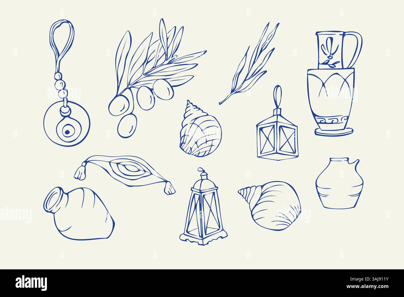 Set of Mediterranean Sea doodles blue Stock Vector Image & Art - Alamy