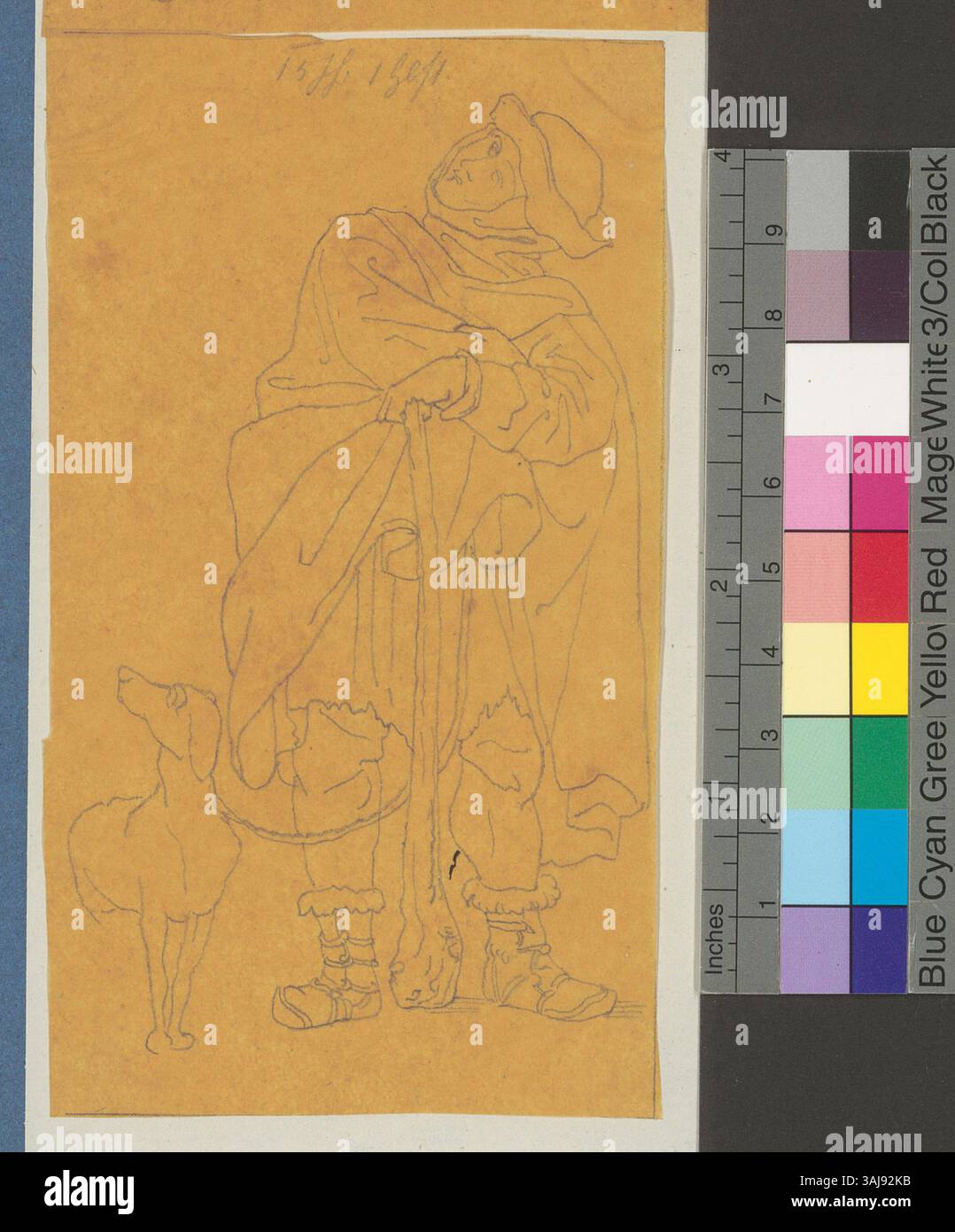 This artwork, created by Johann Rudolf Rahn, depicts a standing person ...