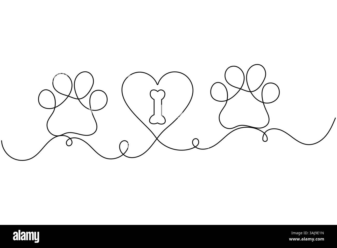 Dog paw continuous single line art and isolated outline vector design ...