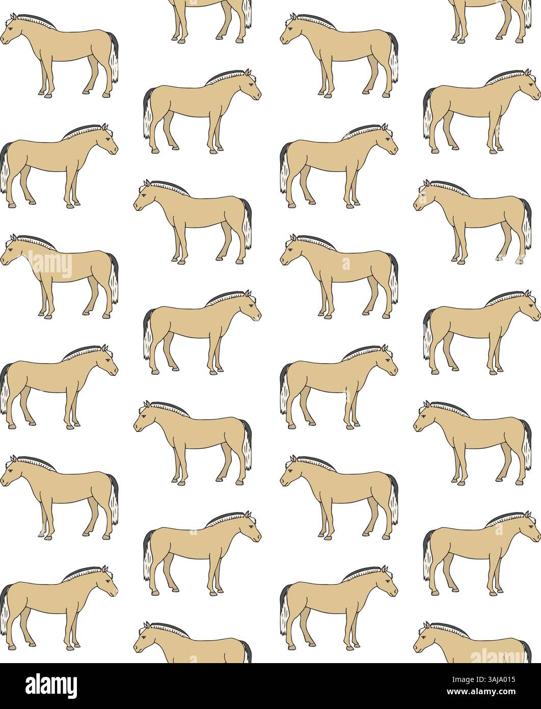 Vector seamless pattern of hand drawn sketch doodle colored fiord horse ...