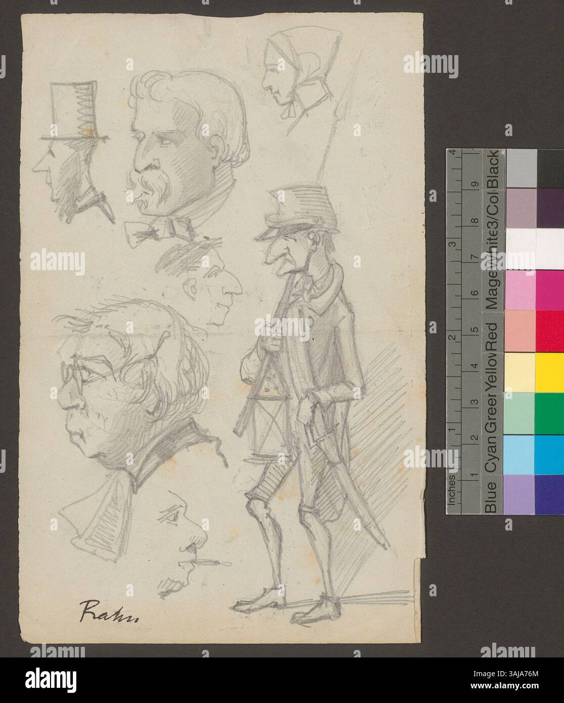 This image shows Johann Rudolf Rahn’s caricature studies of people ...