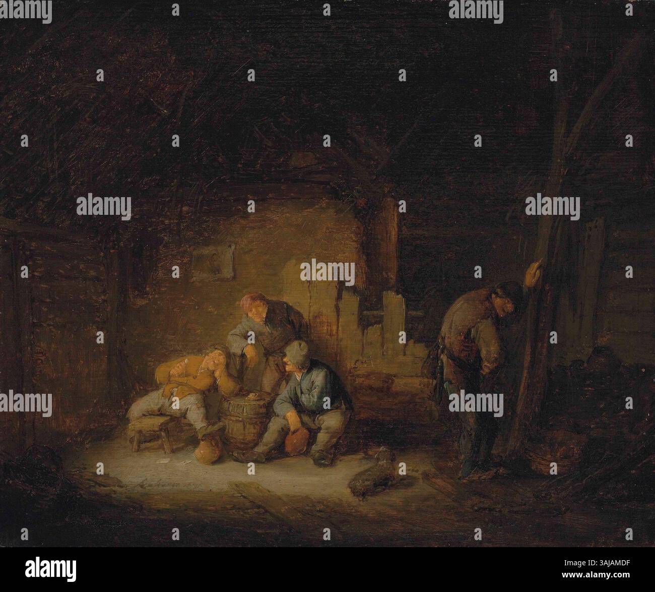 This painting, attributed to Adriaen van Ostade, portrays peasants ...
