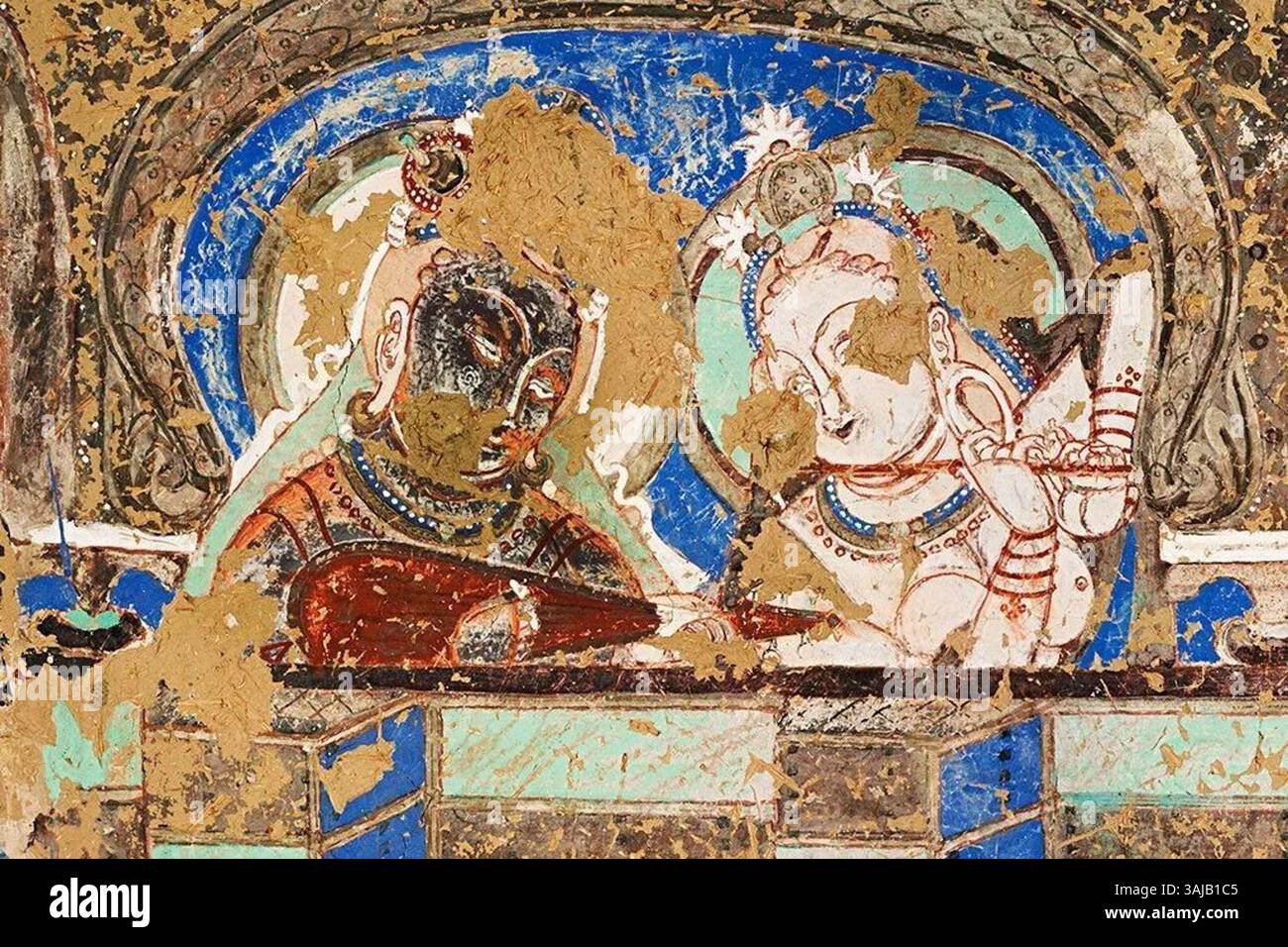 A 6th-7th-century drawing from the Cave of the Musicians in Kizil ...