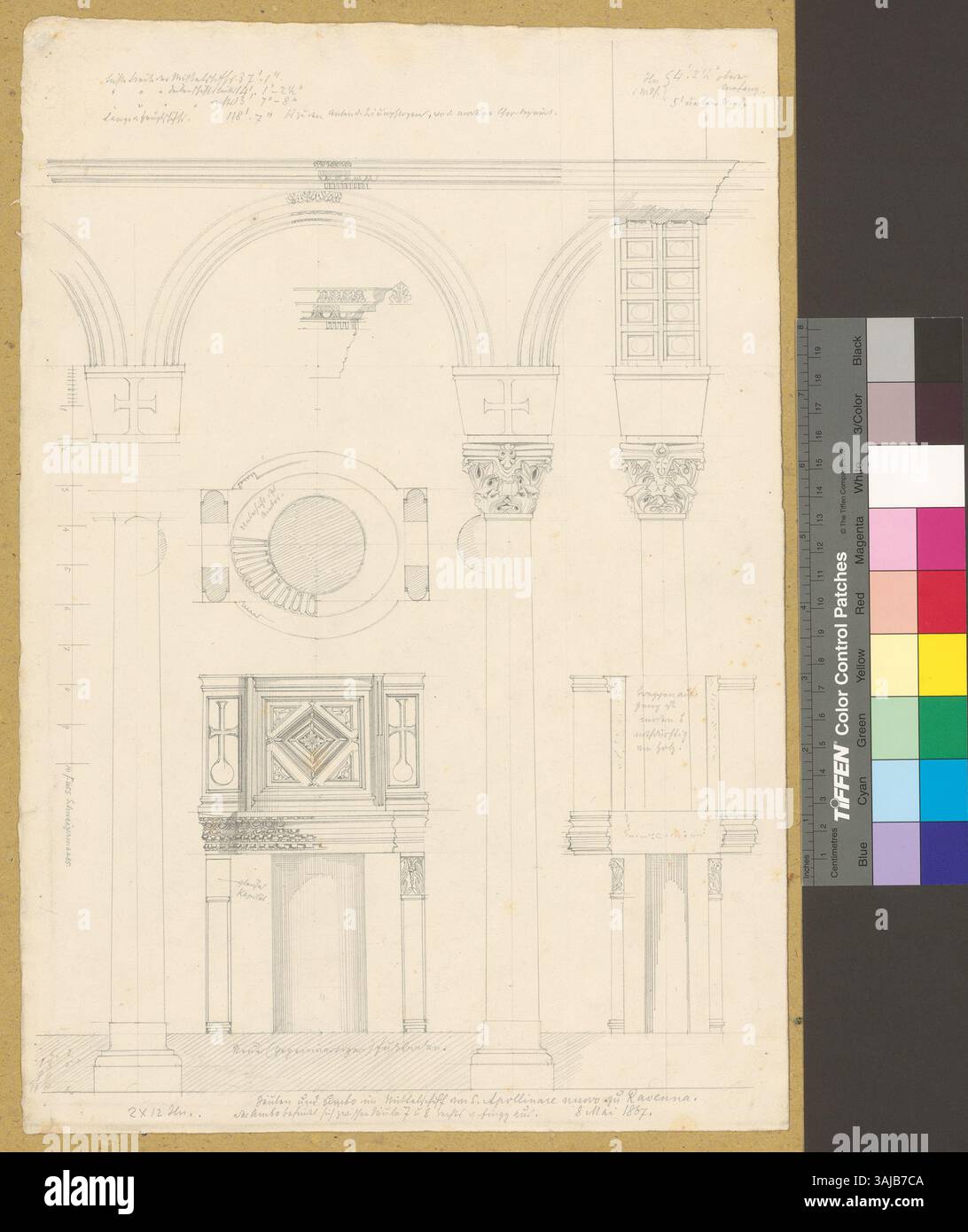The image shows the columns and ambo (pulpit) in the nave of the ...