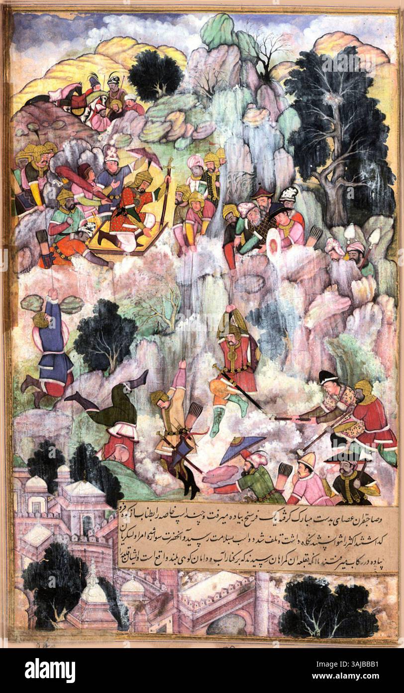 Timur's troops lowered from the mountainside to attack the Siyah-pushan ...